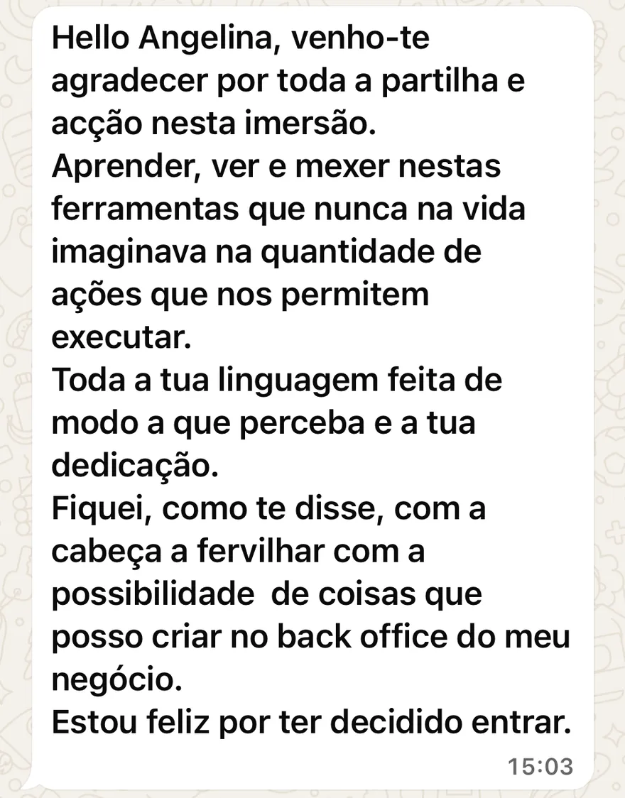 Mensagem de uma participante da imersão