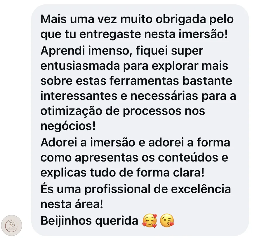 Mensagem de uma participante da imersão